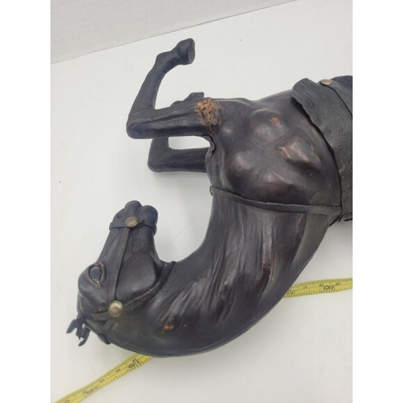 Vintage Large 14" LEATHER Wrapped Rearing Horse Figure W/ Saddle - Picture 10 of 16